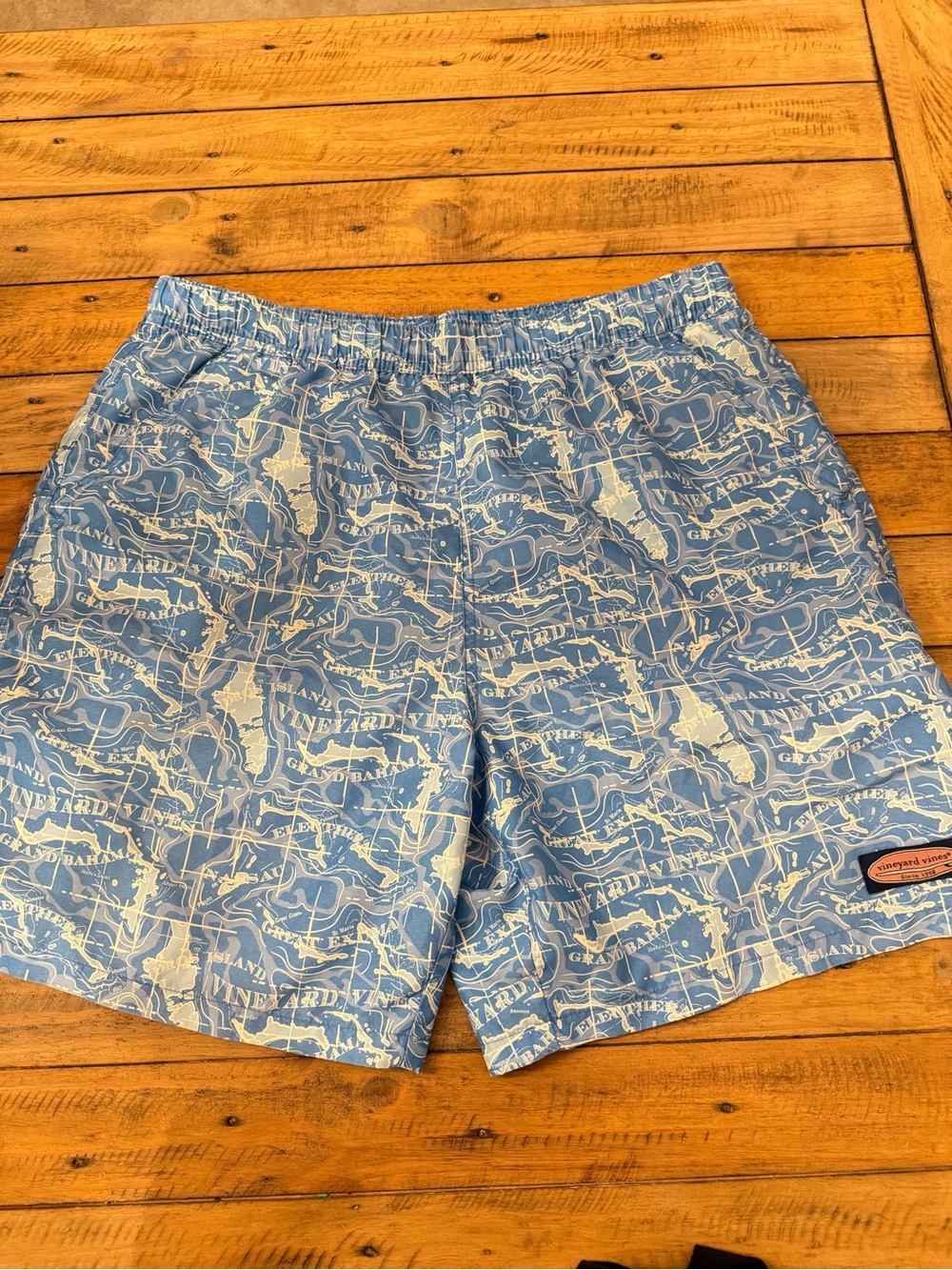 Vineyard Vines Light Blue Nautical Map Swim Trunks